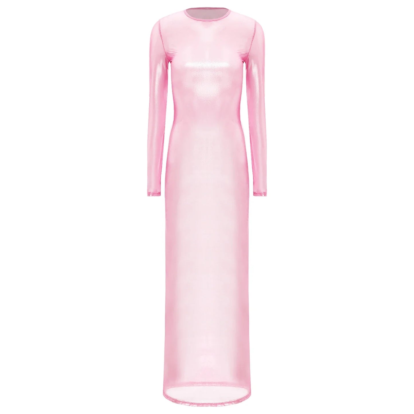Womens Shiny Metallic Sheer Long Dress See Through Long Sleeve Bodycon Maxi Dress Cover Ups Rave Party Night Club Wear Underwear