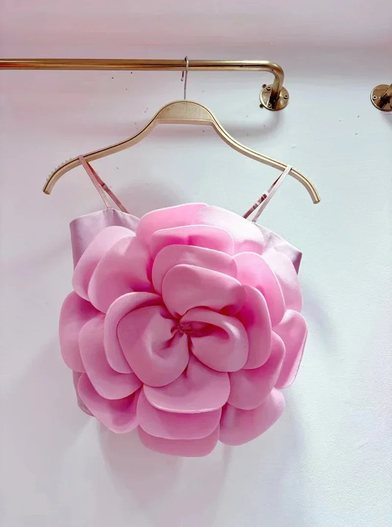 2026 3D Floral Spliced Designer Sling Tops Solid Color Backless Slim Sexy Vest Fashion Summer New Clothing