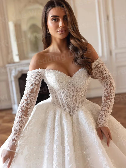 Exquisite A Line Women's Off The Shoulder Wedding Dresses Vestido De Novia Lace Appliques Bride Gowns Customized Robe De Mariée