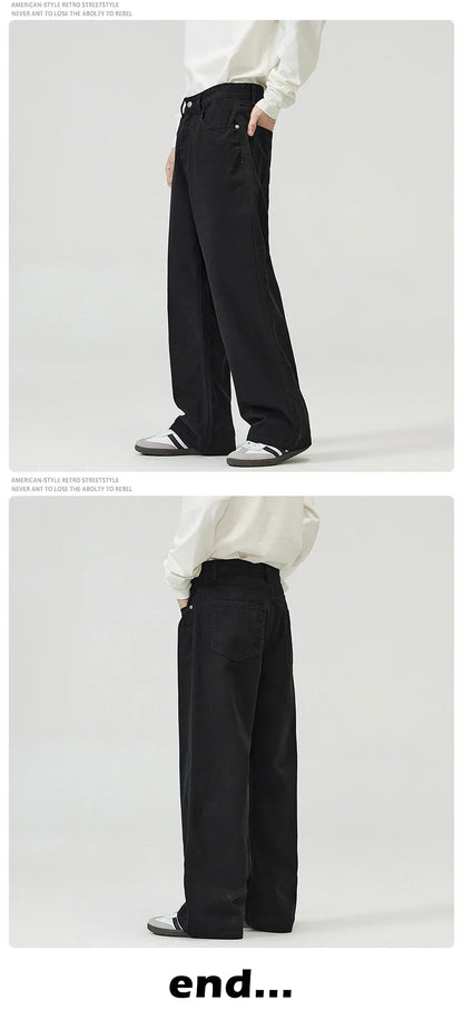 100％ Cotton Men's Baggy Straight Jeans Comfortable Soft Casual Pants Fashion Korean White Brown Denim Trousers Male Clothing