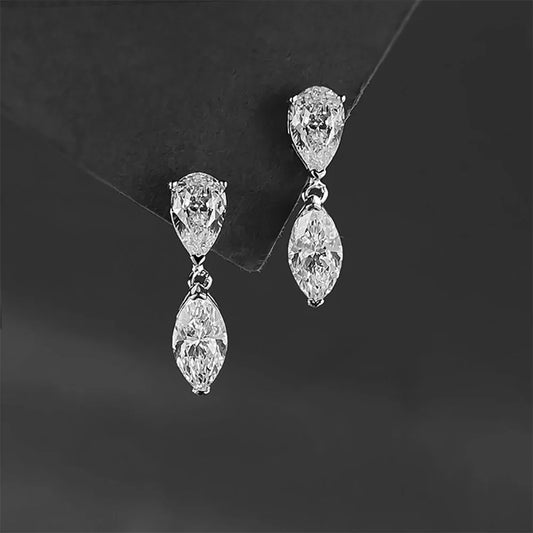 4cttw Double-stone Moissanite Drop Earrings For Women Pear-Marquise Cut Diamond Stud Earring Certified S925 Silver Fine Jewelry