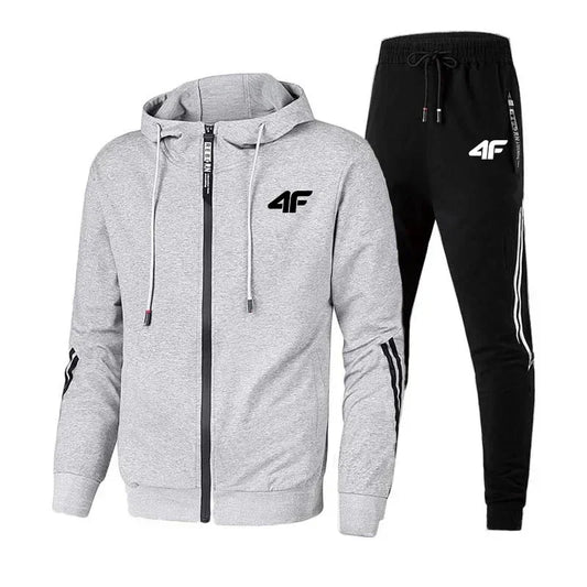 4F Print Zipper Long Sleeve Set Men Casual Outfit Fashion Streetwear Tracksuit Comfortable Loungewear