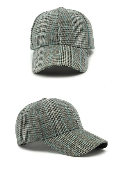 Spring Autumn Women's Baseball Cap Cotton Classic Checkered Snapback Hat Men Women British Style Hard Top Sunshade Hat