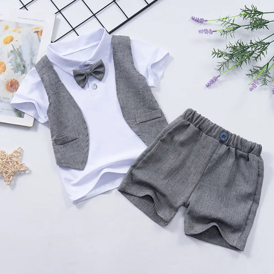 Baby Boys Short Sleeve Shirt + Shorts Suits Summer Birthday Party Clothes Sets 1 2 3 4 Years Kids Cotton Clothing Outfits