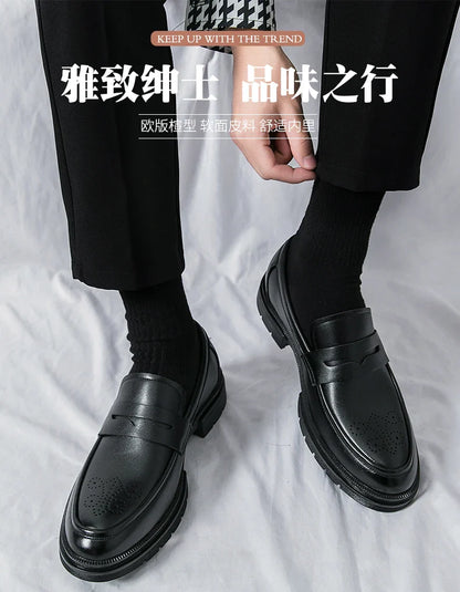 Platform Wedding Brogues Shoes For Men Classic Office Social Men's Dress Leather Shoes Formal Casual Business Loafers Male