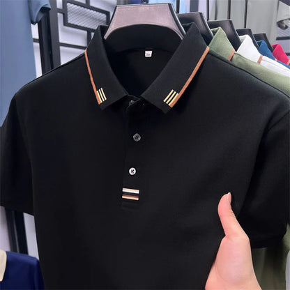 Luxury Design Men's Polo Shirt Lapel Short Sleeve T-Shirt Summer New Solid Color Simple Fashion Casual Business Office Menswear