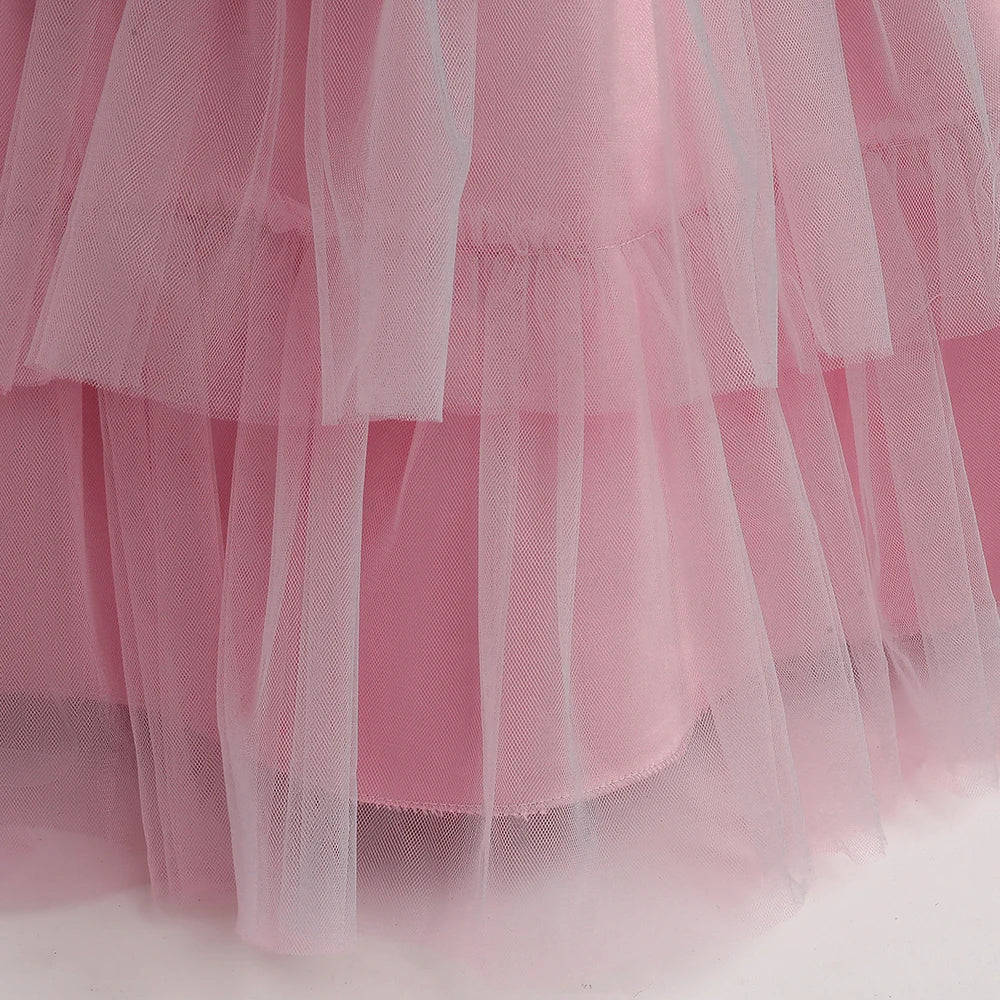 Vestidos de Festa para Meninas Daminhas de Flores de Verão Vestido Elegante de Tule para Casamento Princesa Formatura Vestido Infantil para Menina com Laço para Aniversário e Noite