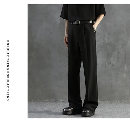 White Luxury Draped Suit Pants Men Fashion Dress Pants Korean Loose Straight Casual Pants Mens Office Formal Trousers Male S-3XL