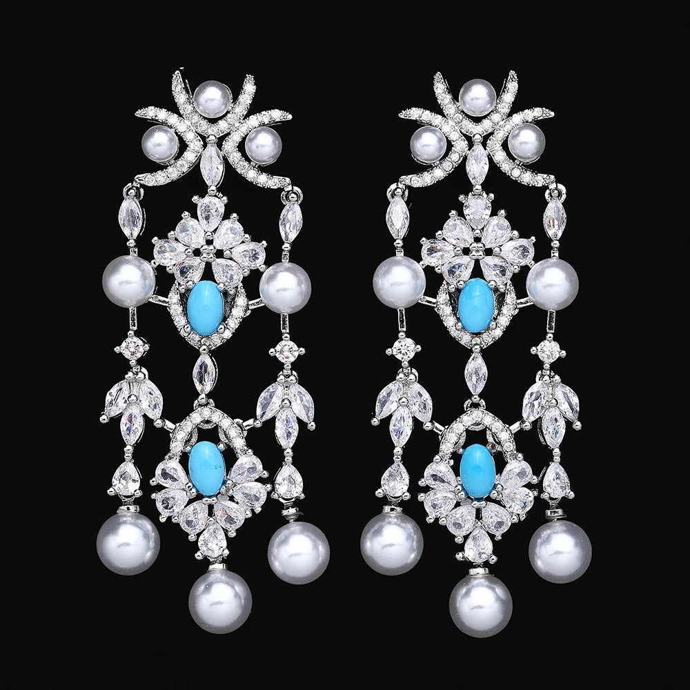 2024 New Pearl Jewelry Sets For Women Wedding Party Accessories Luxury CZ Dubai African 4-piece Bridal Jewelry Set