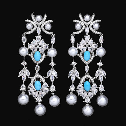 2024 New Pearl Jewelry Sets For Women Wedding Party Accessories Luxury CZ Dubai African 4-piece Bridal Jewelry Set