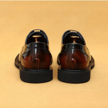 Men's business lace up casual leather shoes British big toe shoes cowhide patent leather round toe derby shoes Retro men's shoes