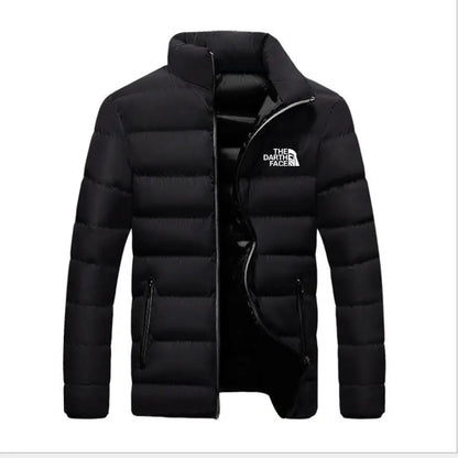 2024 men's trendy casual wear new warm parka winter coat solid color stand up collar zipper windproof cotton printed jacket