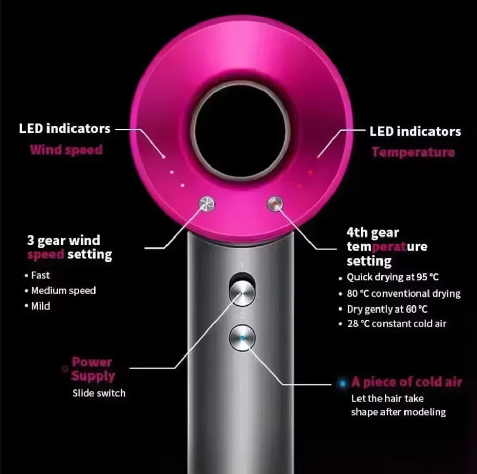 Professional Hair Dryer Negative Ion High Speed Low Noise Hairdryer Fast Heating Blow Dryer Hot Cold Wind Hair Styling Tools