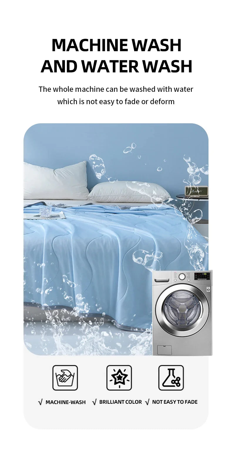 2025 new solid color simple wave grid ice cream cool silk summer blanket machine washable single air conditioner quilt