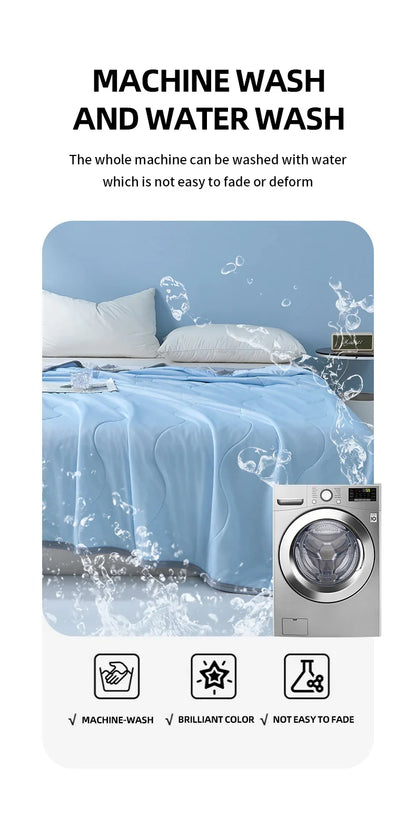 2025 new solid color simple wave grid ice cream cool silk summer blanket machine washable single air conditioner quilt