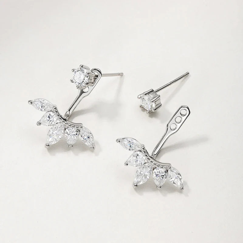 Trendy Full Moissanite Stud Earrings for Women Elegant Wedding Engagement Lab Diamond Ear Pure 925 Silver Jewelry Gifts