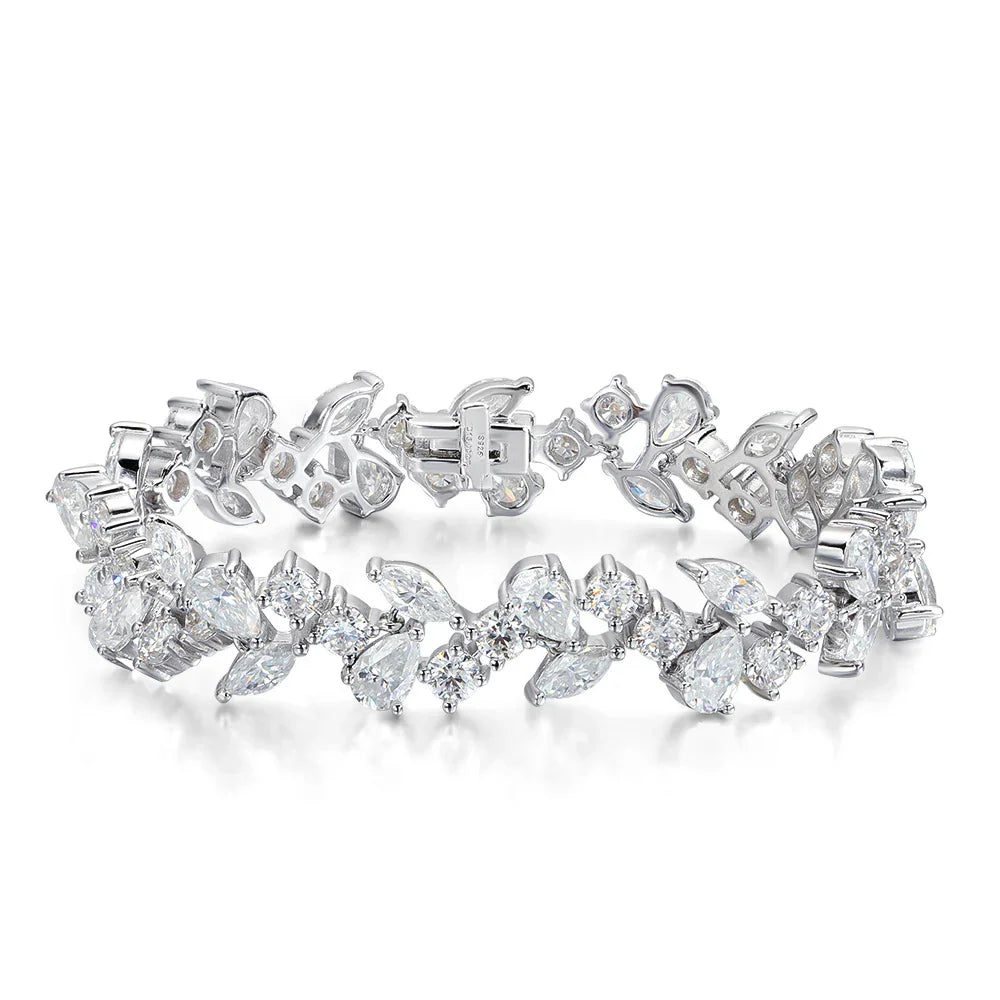 Marquise/Pear/Round Cut Full Moissanite Diamond Bracelets for Women 925 Silver Luxury Bridal Wedding Bracelet With Certificate