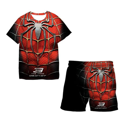 Kids Summer Tshirt Set Boys Spider-Man Trendy 2 Piece Hulk Iron Man Spiderman Outfit