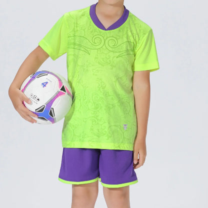 2 Pcs Summer Children's Quick-Drying Sports Set Boys Girls Soccer Training Outfit Short Sleeve Stylish Print T-shirt with Shorts