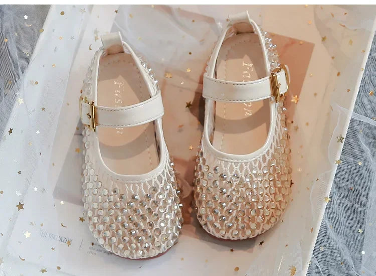 Girls Flat Shoes Sparkling Hollowed-Out Princess Shoes for Kids 2025 Summer New Sandals Mesh Hook&loop Toddlers Breathable Ins