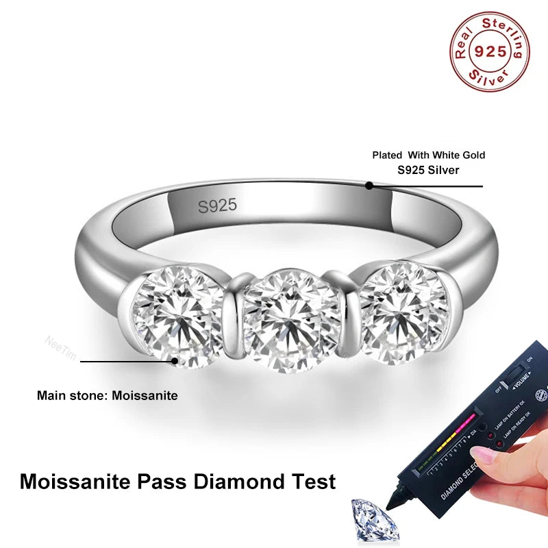 All 0.5ct D VVS1 Moissanite Ring for Women Sparkling Wedding Eternity Bands Sterling Silver 925 Rings Fine Jewelry Band