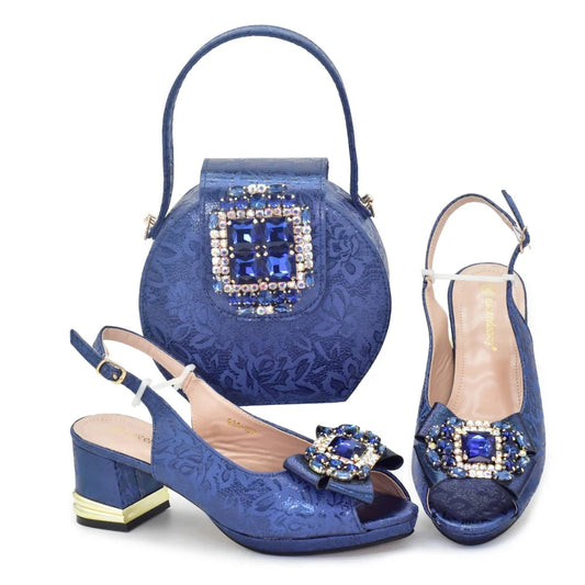 Rhinestone Ladies Shoes and Bags Original Italian Nigeria Party Shoes and Bags for Women Elegant Heeled Shoes for Women