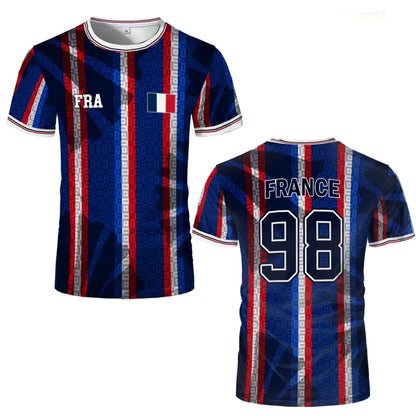 France Flag Print Football Jersey Summer Unisex Street Casual Short Sleeve Tops Sports Training Breathable Quick-drying T-Shirt