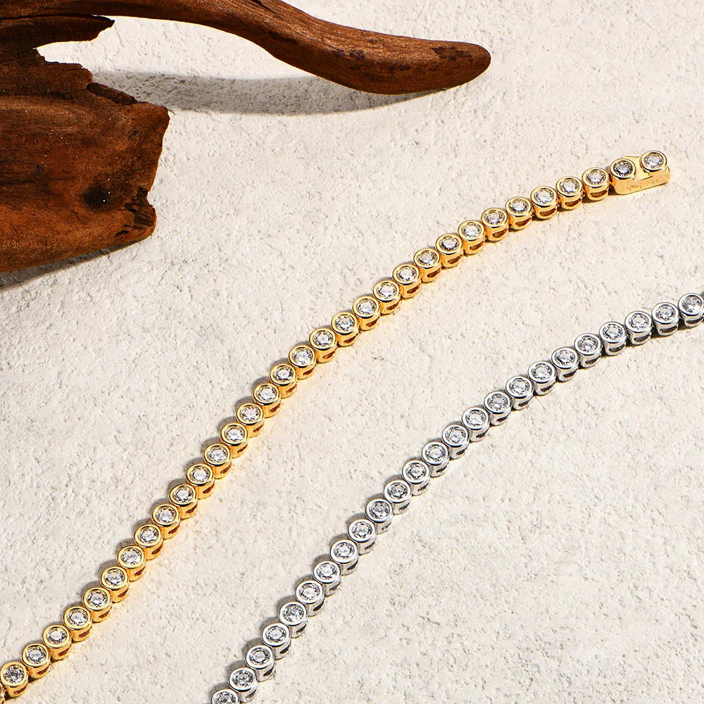 Round Cut 3mm Moissanite Tennis Bracelet 925 Sterling Silver Gold Plated Women Men's Bracelet Engagement Luxury Jewelry