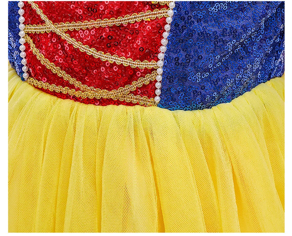 Sequins Girl Snow White Fancy Dress Kids Carnival Christmas Party Princess Costume Children Birthday Performance Clothes