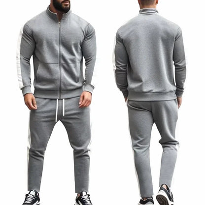 2025 Spring Autumn Men's 2-Piece Set Color Blocking Zipper Stand Collar Casual Sports Jacket Sweatshirt Trousers Suit