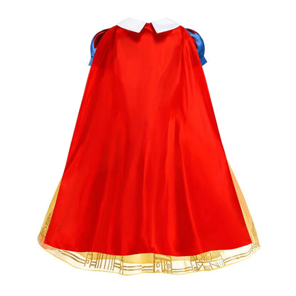 Vestido Laranja Disney Princesa Cosplay de Manga Curta Fofo com Renda para Meninas + Capa + Conjunto de Acessórios Presente de Aniversário