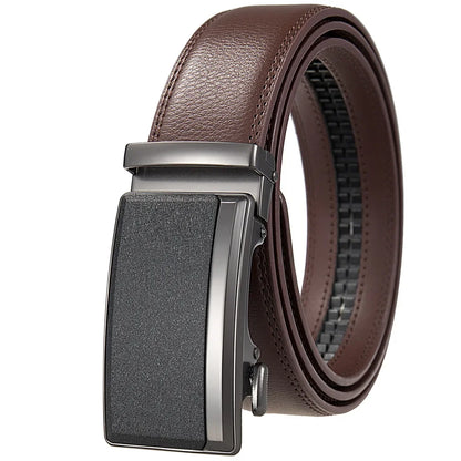 Male Cowskin Leather Belt - Automatic Buckle, Luxury Designer Style, 3.5cm, Black/Brown, Plus Size 130-170cm
