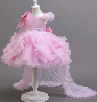 KLFLGD Novos vestidos de festa de verão para meninas vestido de festa elegante para casamento de floristas vestido de cauda de tule rosa para meninas de 2 a 6 anos