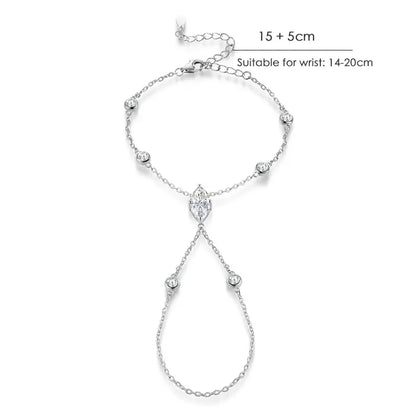 D VVS1 Moissanite Finger Bracelets for Women Bohemia Rhombus Marquise Cut Bracelet Hand Jewelry s925 Silver Thin Chain