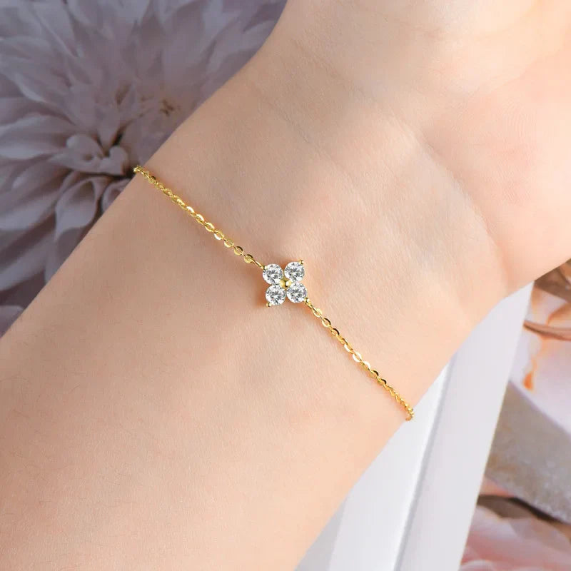 4-Leaf Clover GRA Certified 0.9cttw D Color Moissanite Diamond Bracelet for Woman 925 Silver Link Bracelets Fine Jewelry