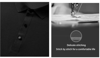 Summer Ice Silk Polo Shirt High-End T-Shirt Solid Color New Half Sleeve Non-Marking Casual Lapels Business Thin Menswear 2025