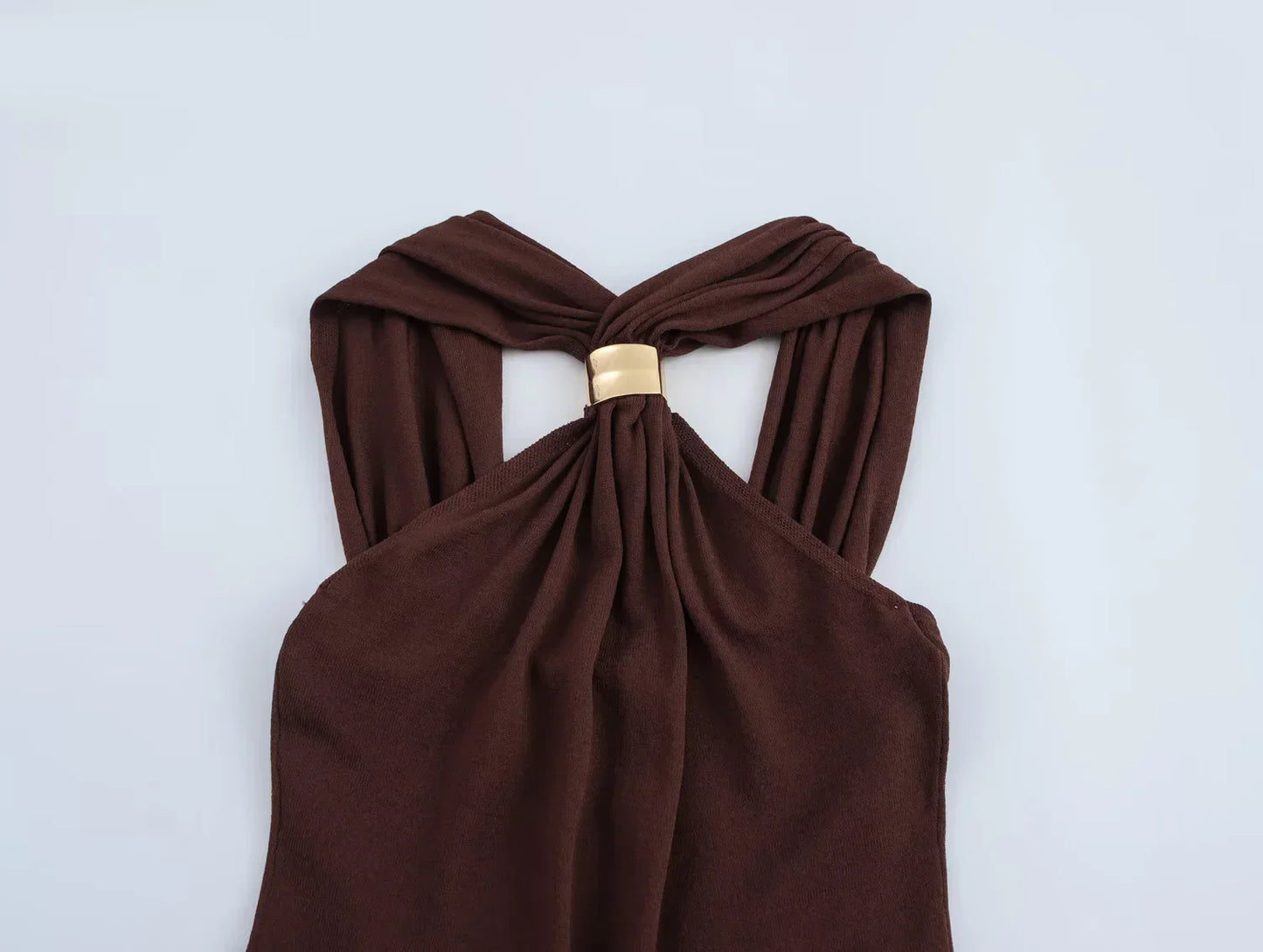 New Halter Tops Fashion Metal Decoration Crop Top Woman 2026 Sleeveless Hanging Collar Short Tops For Women Sexy Party Top
