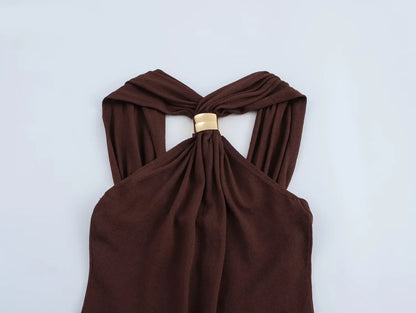 New Halter Tops Fashion Metal Decoration Crop Top Woman 2026 Sleeveless Hanging Collar Short Tops For Women Sexy Party Top