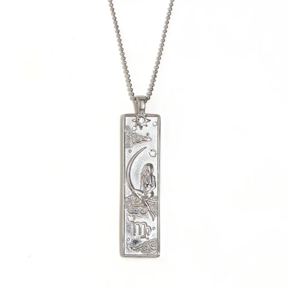 18k Gold Plated Rectangle Shape 12 Constellation Pendant Necklace Stainless Steel Waterproof Fashion Women's Jewelry