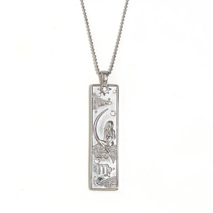 18k Gold Plated Rectangle Shape 12 Constellation Pendant Necklace Stainless Steel Waterproof Fashion Women's Jewelry