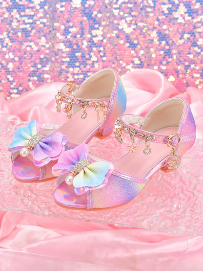 Girls' Fashion Rainbow Glitter High Heel Shoes, Children Dress Up Pageant Runway Performance Party Sandals