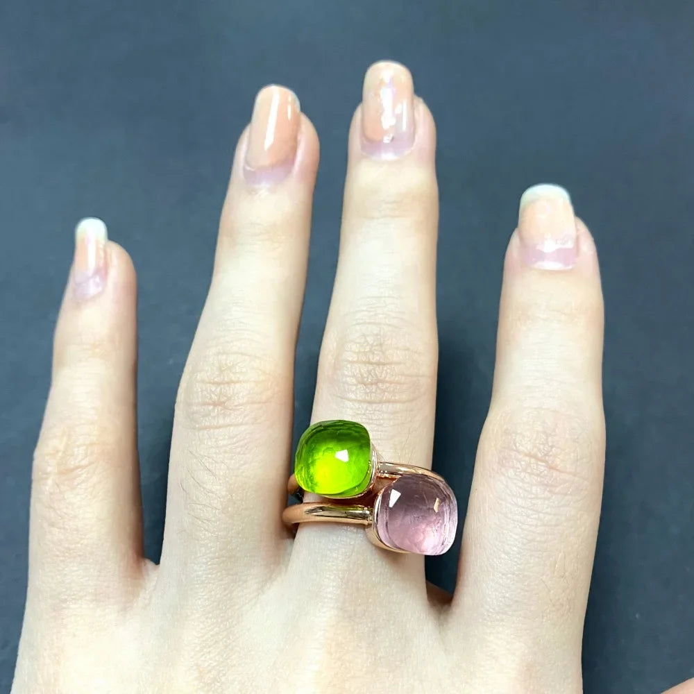 2Pcs/Set Fashion Stacked Candy Ring Women Mix Color Crystal Jewelry 30 Colors Trendy Gift for Valentine's Day