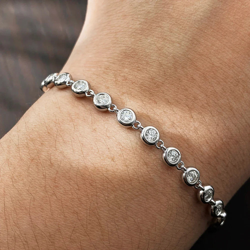 3mm Moissanite Tennis Bracelet GRA Certified s925 Sterling Sliver Dainty Bezel Bracelets for Women Man Wedding Jewelry