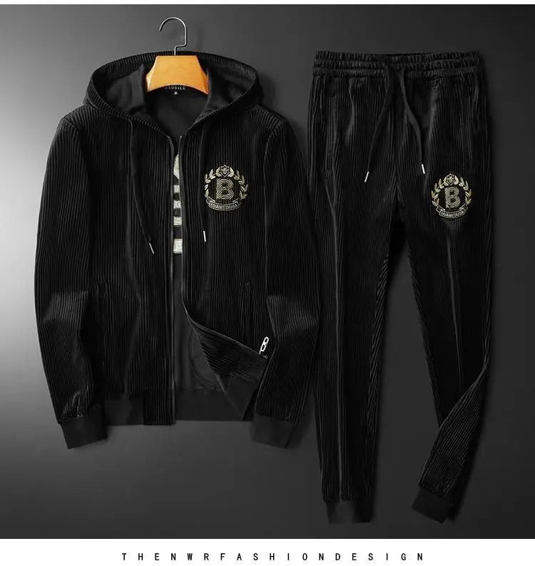 Hoodies For Men Autumn and Winter high quality Gold Velvet Thickened suit plus size Sports suit Two-piece Set pant sets