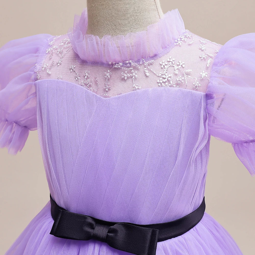 Summer Bridesmaids Party Girl Dresses Elegant Short Sleeve Birthday Princess Dress For Girl Tulle Wedding Prom Evening Customes