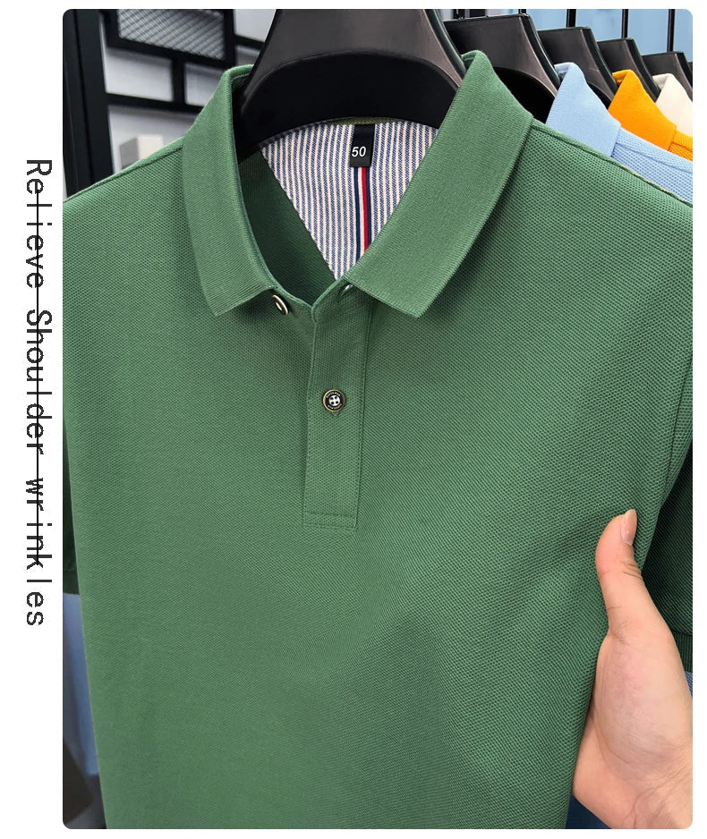 100% pure cotton high-end short sleeve polo shirt men's summer fashion new breathable Korean business casual golf brand T-shirt
