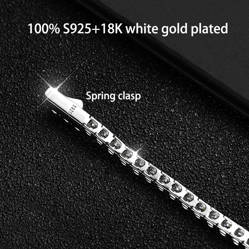 18k Plated 2-5mm Real Moissanite Tennis Bracelet for Women Spring Clasp S925 Sterling Silver Jewelry Men's Bracelet