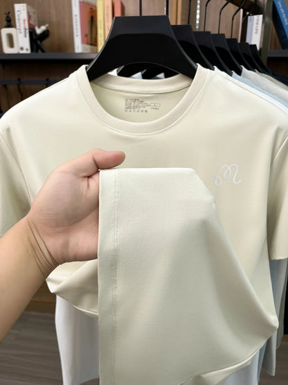 Men's New Summer High Quality Cooling Sensation T-Shirt Round Neck Brand Printing Short Sleeves Tops Leisure Fashion Men Swear