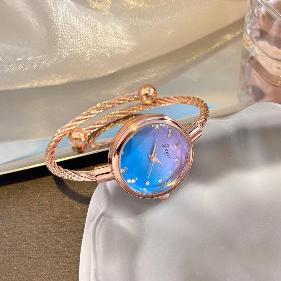 New Gradient Fresh Style Starry Sky Sunset Color Ladies Watch Student Fashion Bracelet Open Quartz Wristwatch