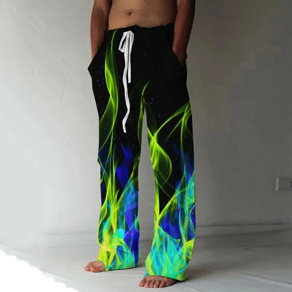 Men's Trousers Summer Pants Beach Pants Drawstring Elastic Waist flame 3D Print Graffiti Comfort Casual Daily Holiday Streetwear